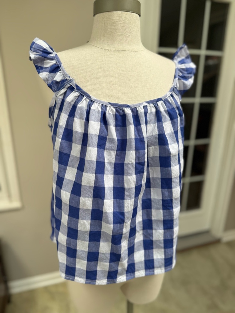 NWT JOIE Blue & White Gingham Ruffle Crop Tank – Size S 💙